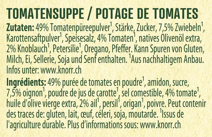 Nährwerte und Zutaten Knorr 100% Natürlich Tomatensuppe Beutel Suppe mit Tomatenstücken, Petersilie und Oregano