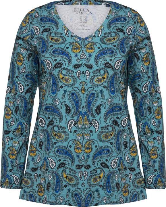 Produktbild Ulla Popken T-Shirt, Paisleymuster, V-Ausschnitt, Langarm (56)