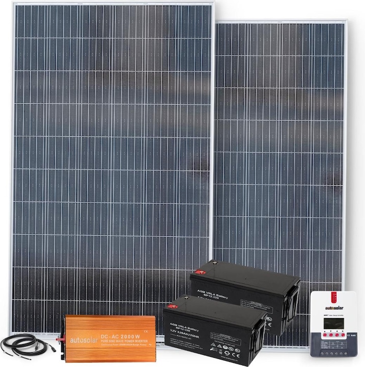 Immagine prodotto Autosolar Pacchetto completo Sistema solare 670W con batteria 2 x 220Ah e inverter 2000W (335 W)