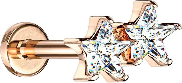 Produktbild Star Piercing Micro Labret Innengewinde rosegold doppel Kristallstern (Messing, Chirurgenstahl 316L)