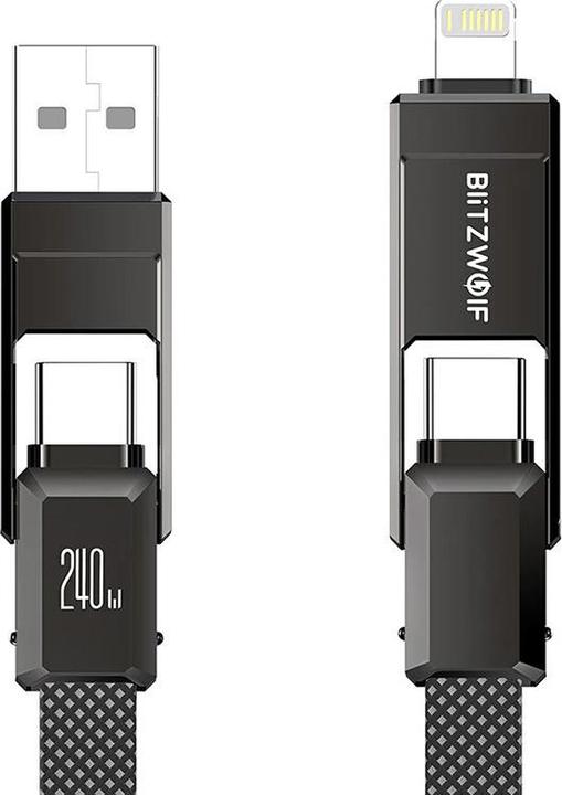 Produktbild BlitzWolf BW-HDC7 4-in-1 USB+C+Lightning cable 240W 1.2m (black) (1.20 m, 240 W)