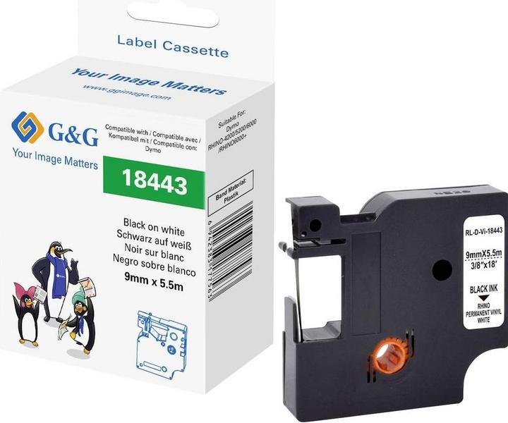 Immagine prodotto G&G Schriftband Vinyl Bandfarbe: Weiss Schriftfarbe: Schwarz 9 mm 5.5 m (0.90 cm, Bianco)