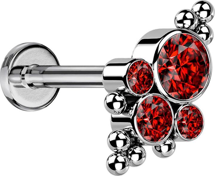 Produktbild Star Piercing Micro Threadless Labret silber Kugeln vier Kristalle rot (ohne Messing, Titan)