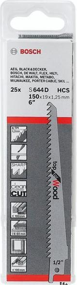 Produktbild Bosch Professional Zubehör Säbelsägeblatt S 644 D, Top for Wood, 25er-Pack
