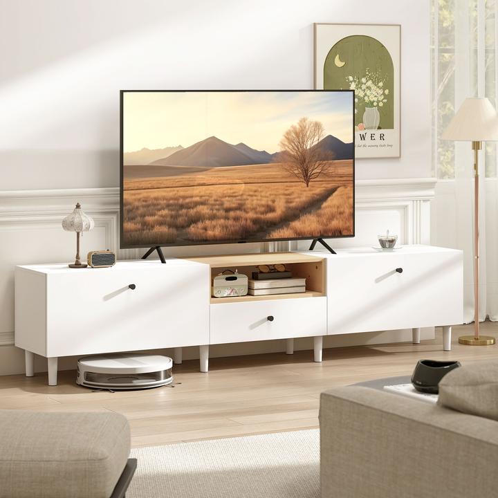 Actual product image Homcom TV Schrank Spanplatte Weiss+Naturholz (200 x 35 x 45 cm)