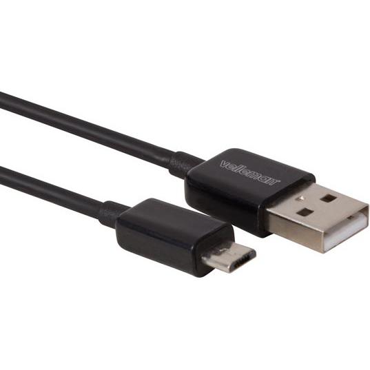 Velleman Micro-USB auf USB A 2.0 Kabel 2m schwarz (2 m, USB 2.0), USB Kabel