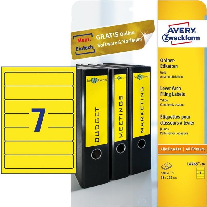 Actual product image Avery L4764-20 Labels 38x192mm
