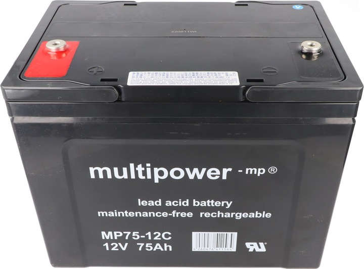 Actual product image Multipower 2 pieces PB lead battery suitable for senior citizen mobile electric car AS E 450 F, 12V 75Ah lead (12 V, 75 Ah)