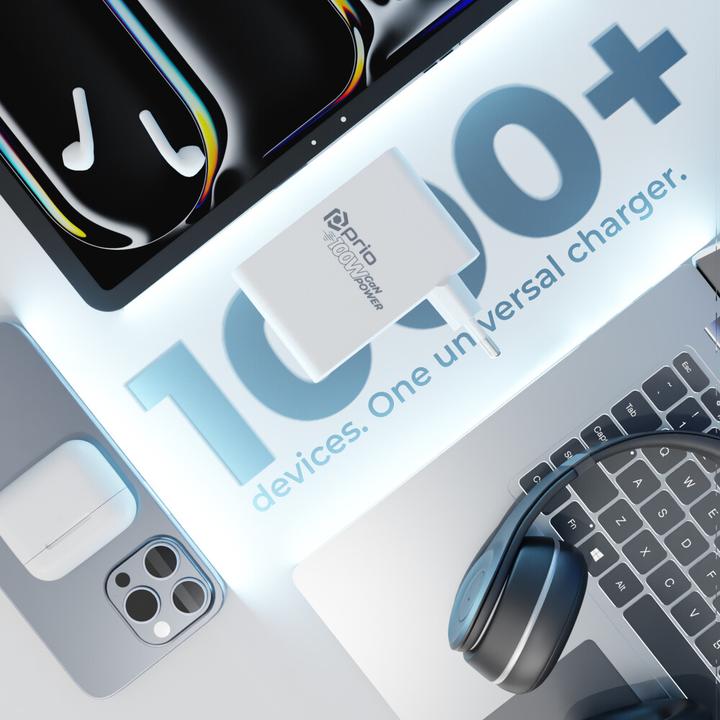 Produktbild prio Wandladegerät GaN Power 100W PD PPS (USB-C) + QC 3.0 (USB-A) weiss (100 W, 2 Ports)