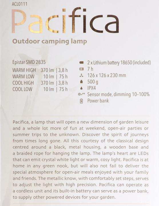 Nutritional values and ingredients Mactronic 370lm Rechargeable Quiet Area Light Pacifica