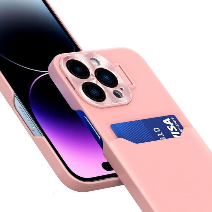 Actual product image Hurtel Leather Stand Case case for iPhone 14 cover card wallet with stand pink (Apple iPhone 14)