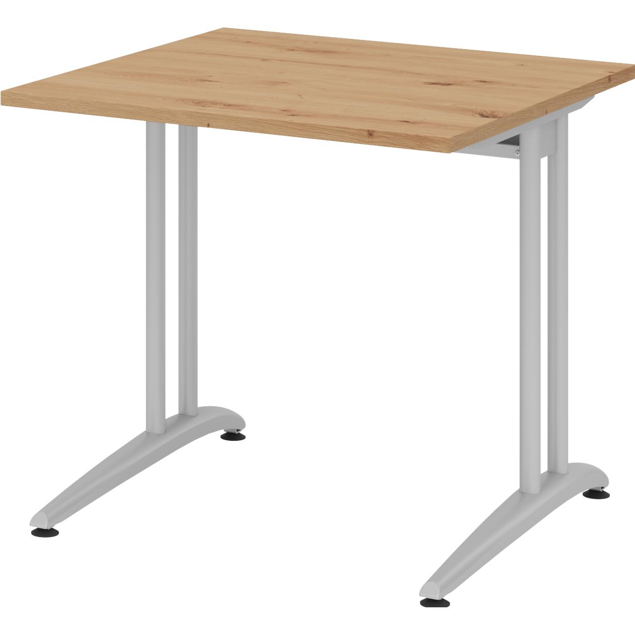 Hammerbacher Silber Schreibtisch, Schreibtisch C-Fuss 80X80cm Asteiche (80 X 80 X 72 Cm)