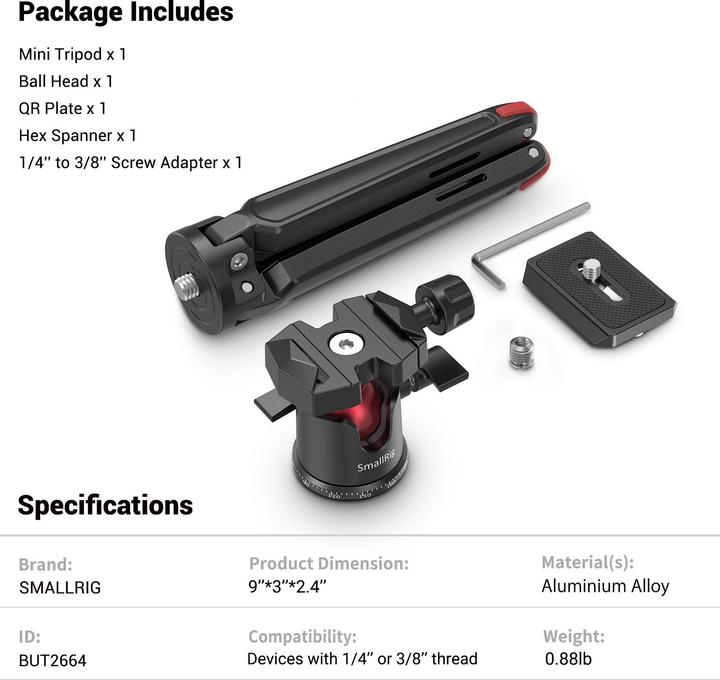 Produktbild SmallRig Tabletop Mini Tripod mit Panoramic Ball Head (Metall)