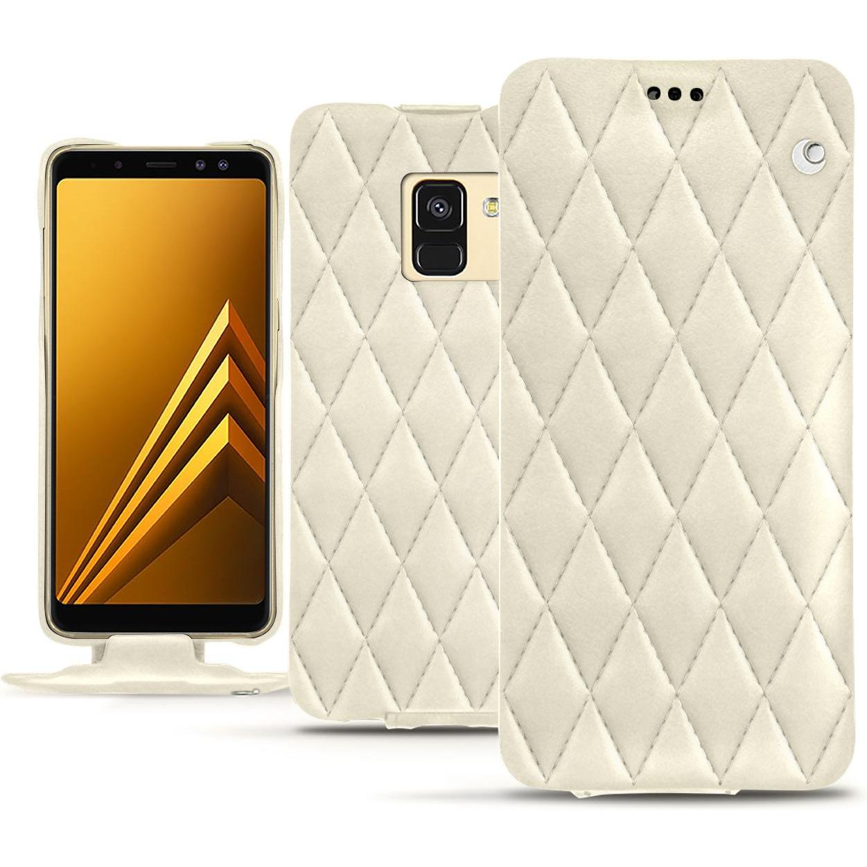 Noreve Lederschutzhülle vertikal (Samsung Galaxy A8+), Smartphone Hülle, Weiss
