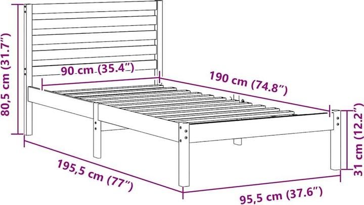 Image du produit vidaXL Plattformbettgestell (90 x 190 cm)