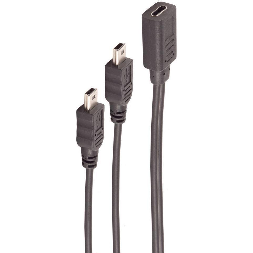 Shiverpeaks -BASIC-S--Adapter, USB C Buchse auf 2x USB Mini B Stecker, Y-Kabel, 2.0, schwarz, 0,3m (0.30 m, USB 2.0), US...