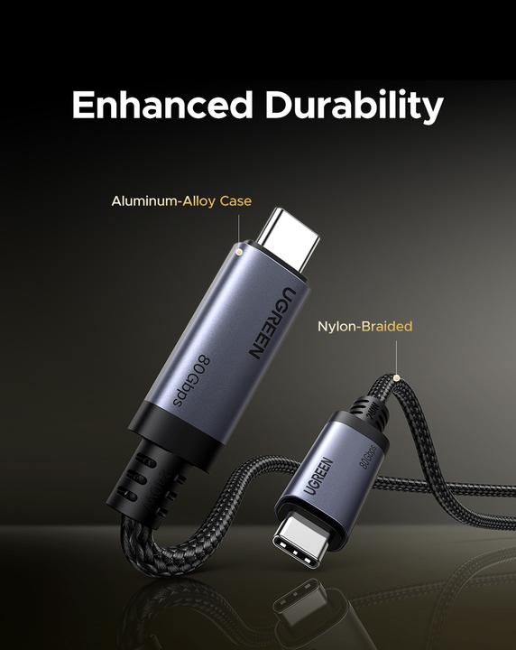 Image du produit Ugreen - Data Cable L706 (65383) - USB-C to USB-C, 80Gbps, 240W, 1m - Black (1 m, USB 4.0, 240 W)