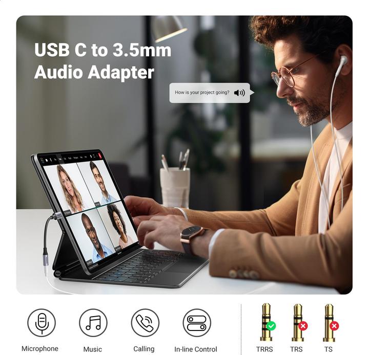 Actual product image Ugreen USB-C to 3.5mm Jack Adapter with IPAD Pro and Samsung Note 10 Support (USB Type C, 3.5mm jack)