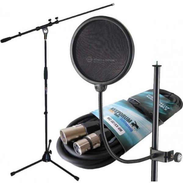 K&M 23956 Popschutz mit keepdrum Mikrofonständer mit 6m Mikrofonkabel, Mikrofon Popschutz