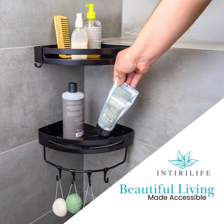 Actual product image Intirilife Shower tray with 2 hooks for drilling or gluing