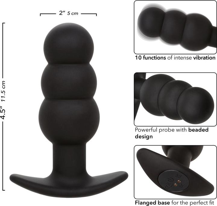 Produktbild CalExotics Rock Bottom Anal Plug Mit Perlen 10 Vibrationen Silikon Schwarz