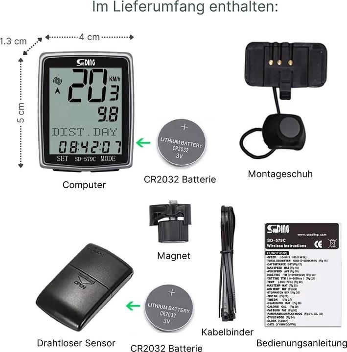 Produktbild Hermex Sunding Fahrradtacho Velotacho Fahrradcomputer Velocomputer Bikecomputer