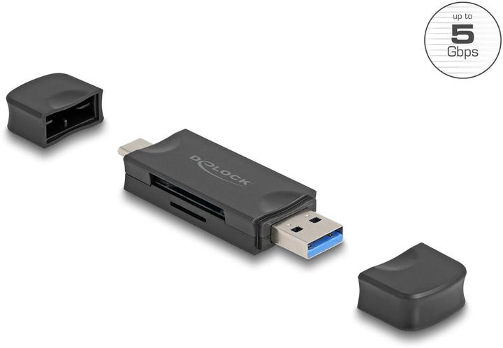 Image du produit Delock Card Reader USB 5 Gbps USB Type-C / Typ-A fÃ¼r SD und Micro SD Speicherkarten schwarz (USB-C)