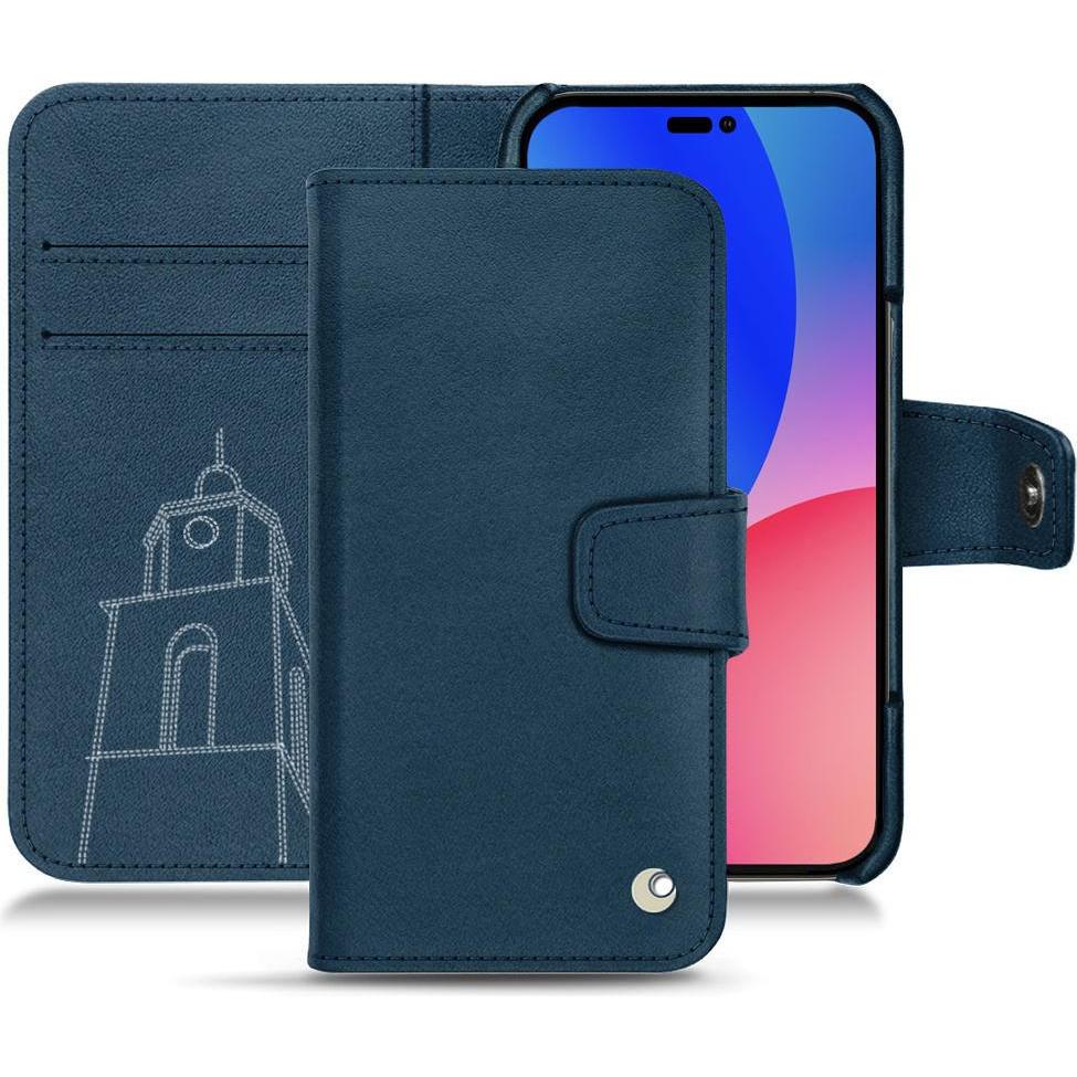 Noreve Lederschutzhülle Wallet (Apple iPhone 14 Pro Max), Smartphone Hülle, Blau