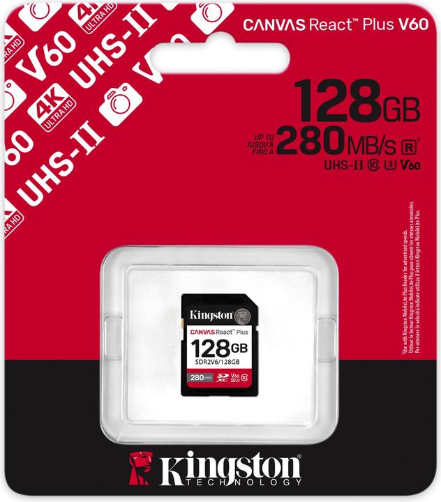 Produktbild Kingston Canvas React Plus V60 (128 GB, SDXC, U3, UHS-II)