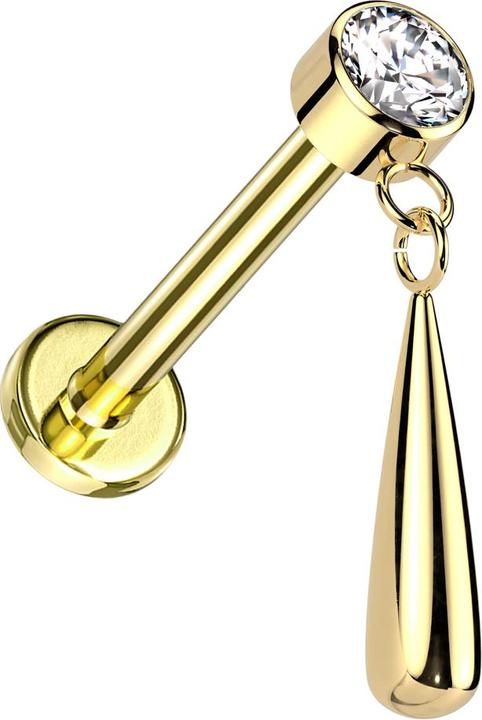 Image du produit Star Piercing Micro Labret Filetage interne doré Cylindre doré Cristal argent Pendentif Goutte doré (sans laiton, Titane)