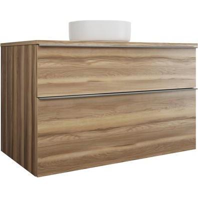 burgbad, Badmöbelset, Eqio Keramik-Aufsatzwaschtisch mittig, rund, inklusive Waschtischunterschrank, Breite 1000m