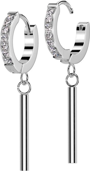 Produktbild Star Piercing Ohrring zum Klappen silber Kristalle silber Anhänger langer Zylinder (Messing, Chirurgenstahl 316L)