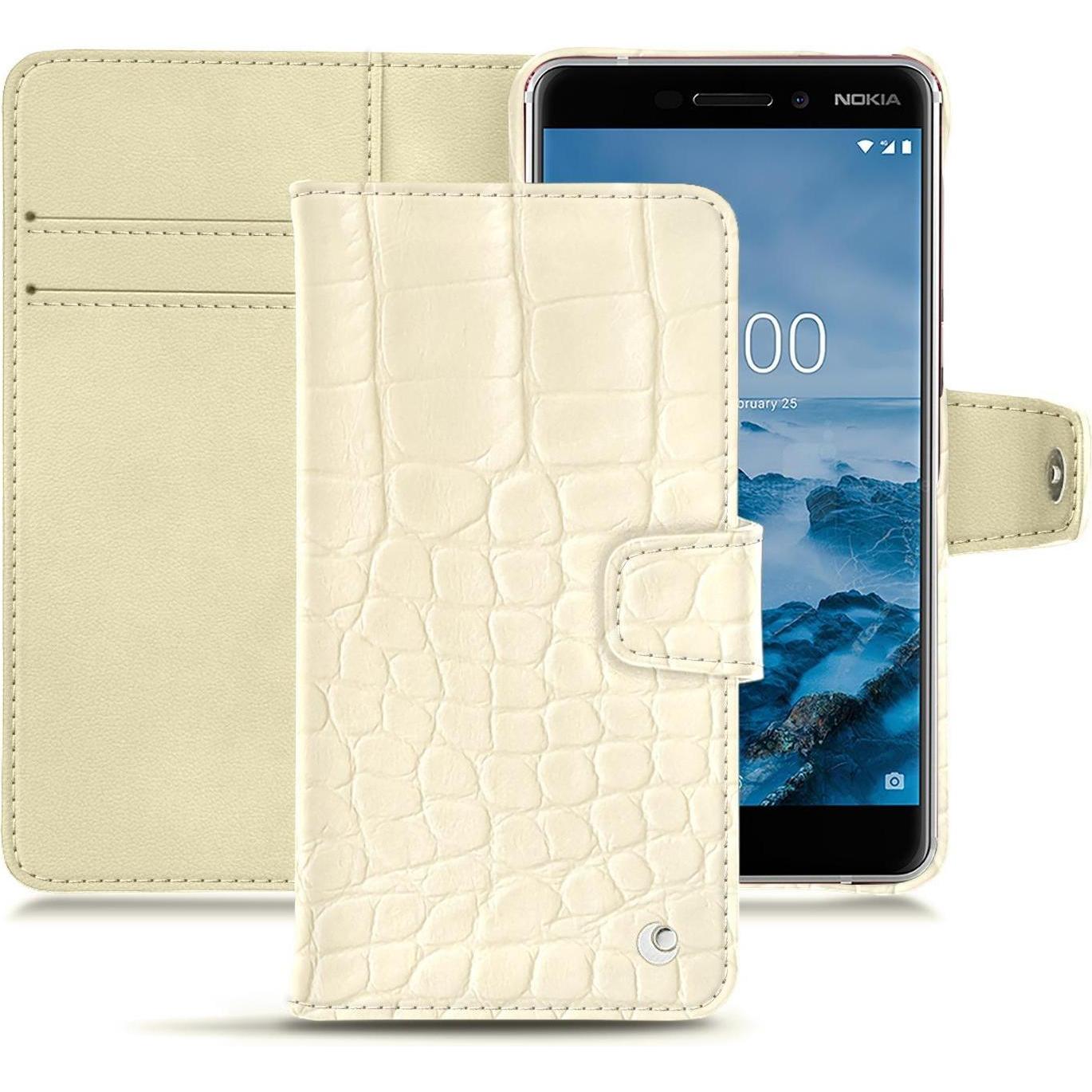 Noreve Lederschutzhülle Wallet (Nokia 6 (2018)), Smartphone Hülle, Weiss