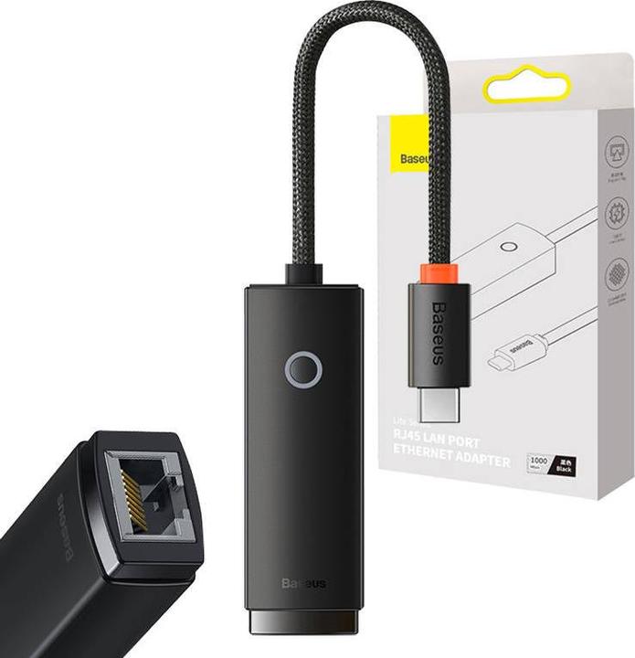 Immagine prodotto Baseus Adattatore di rete da USB-C a RJ45 serie Lite (nero) (USB-C, RJ45 (1x))