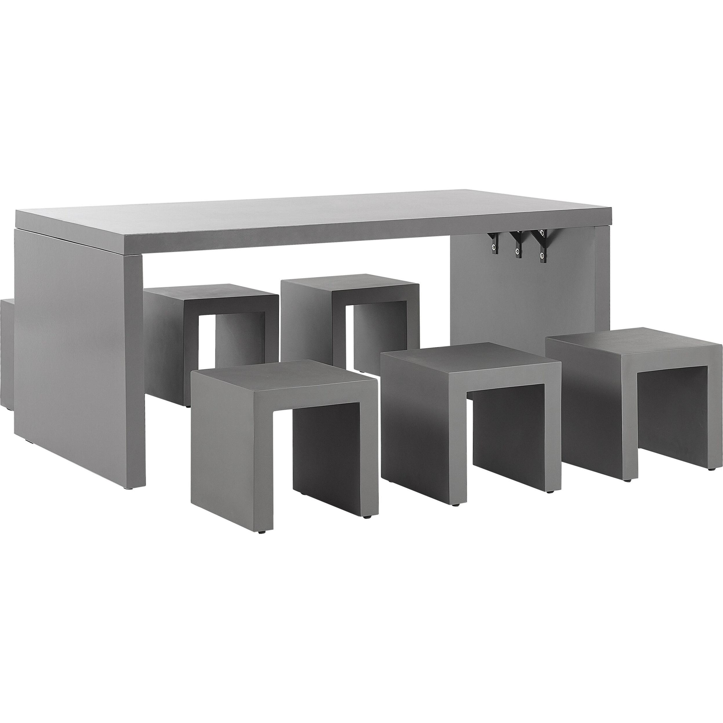 Beliani, Gartentisch + Balkontisch, Gartenmöbel Set Beton grau 6-Sitzer U-Form TARANTO (180 cm)