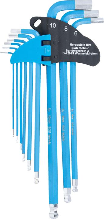 Produktbild BGS Winkelschlüssel-Satz, extra lang Innensechskant mit Kugelkopf 1,5 - 10 mm 9-tlg. (Innensechskant)
