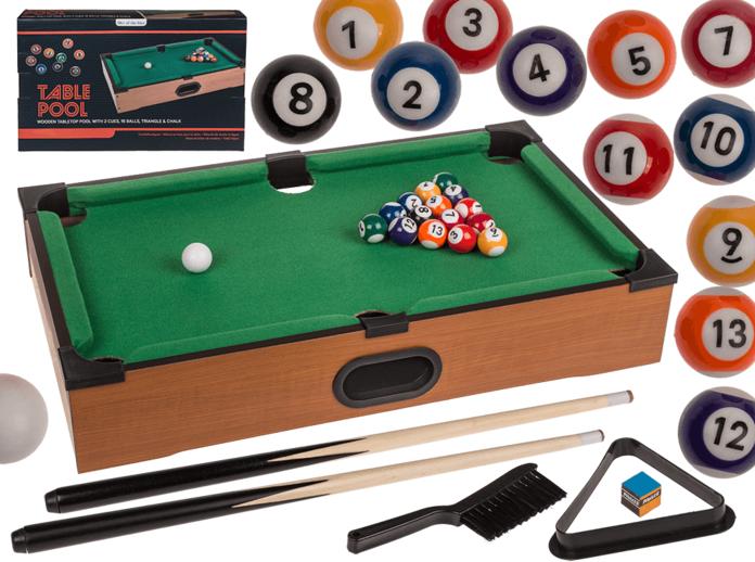 Actual product image Ootb Wooden table billiards game with 2 cues, 16 balls