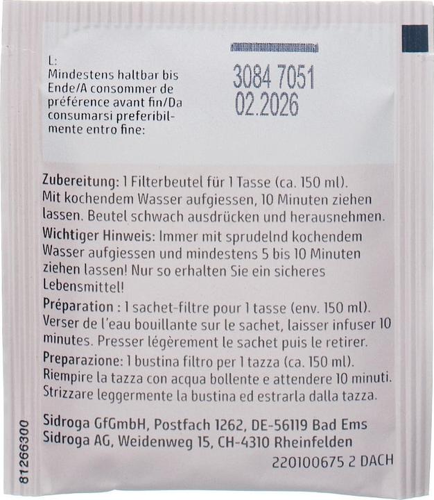 Valeurs nutritives et ingrédients Sidroga Thé de relaxation (20 g)
