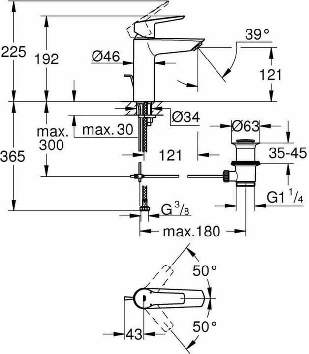 Actual product image Grohe Start QuickFix washbasin tap M-Size, pull bar, incl. 3-in-1 tool, water-saving, matt black