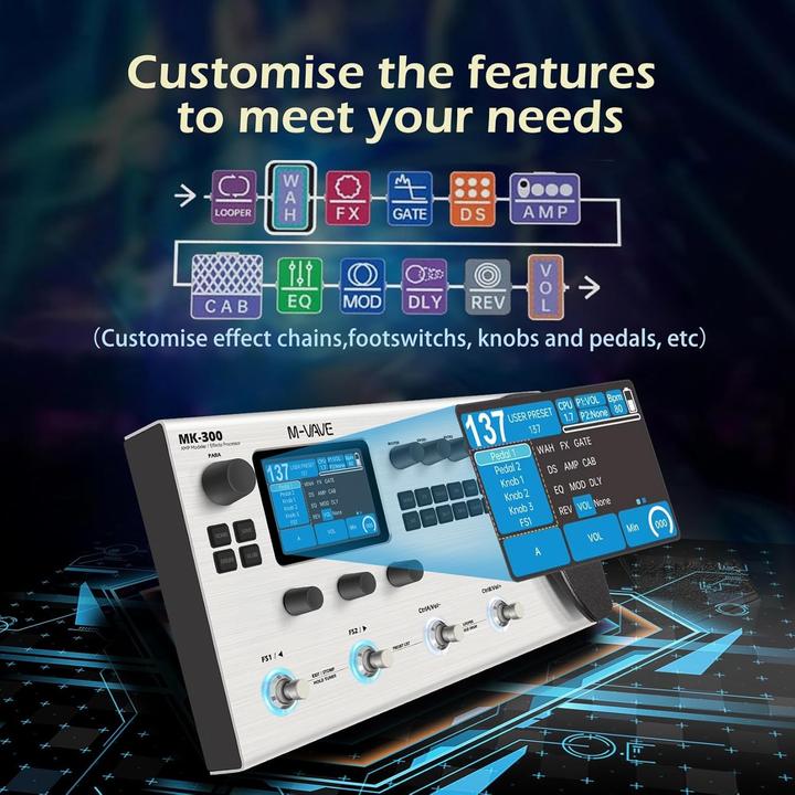 Immagine prodotto M-Vave Multieffetti per chitarra e basso con 320 effetti, 120 amplificatori, looper e drum machine