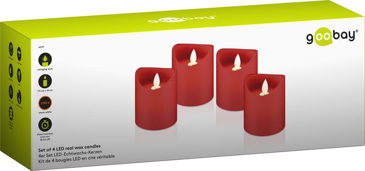 Actual product image Goobay 4er-Set LED-Echtwachskerzen, rot (4 x)