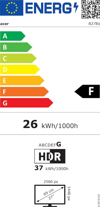 Energie-Label Acer 69,0cm (27") B278UEwemiqpruzx HDMI+DP 100Hz we WQHD (2560 x 1440 Pixel, 27")