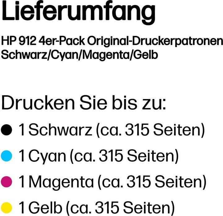 Nährwerte und Zutaten HP 912 4-pack (M, C, Y, BK)