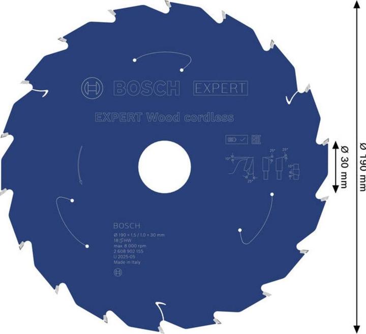 Produktbild Bosch Professional Zubehör EXPERT Wood Kreissägeblatt, 190x30 mm, T18