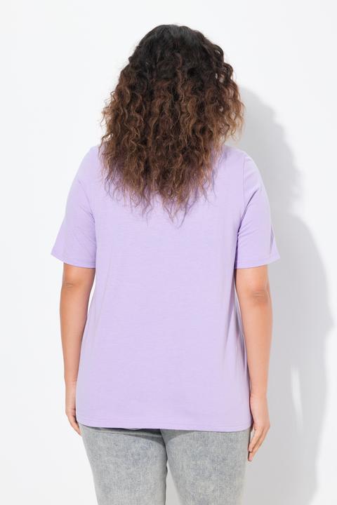 Immagine prodotto Ulla Popken T-shirt dal taglio svasato con piume, scollo a girocollo e mezze maniche (58)