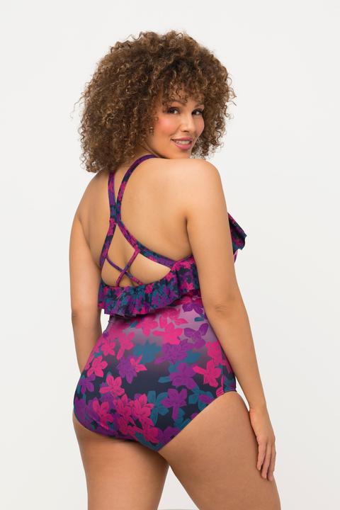 Image du produit Ulla Popken Maillot de bain avec bonnets souples. Matière recyclée, motif floral et volant (50)