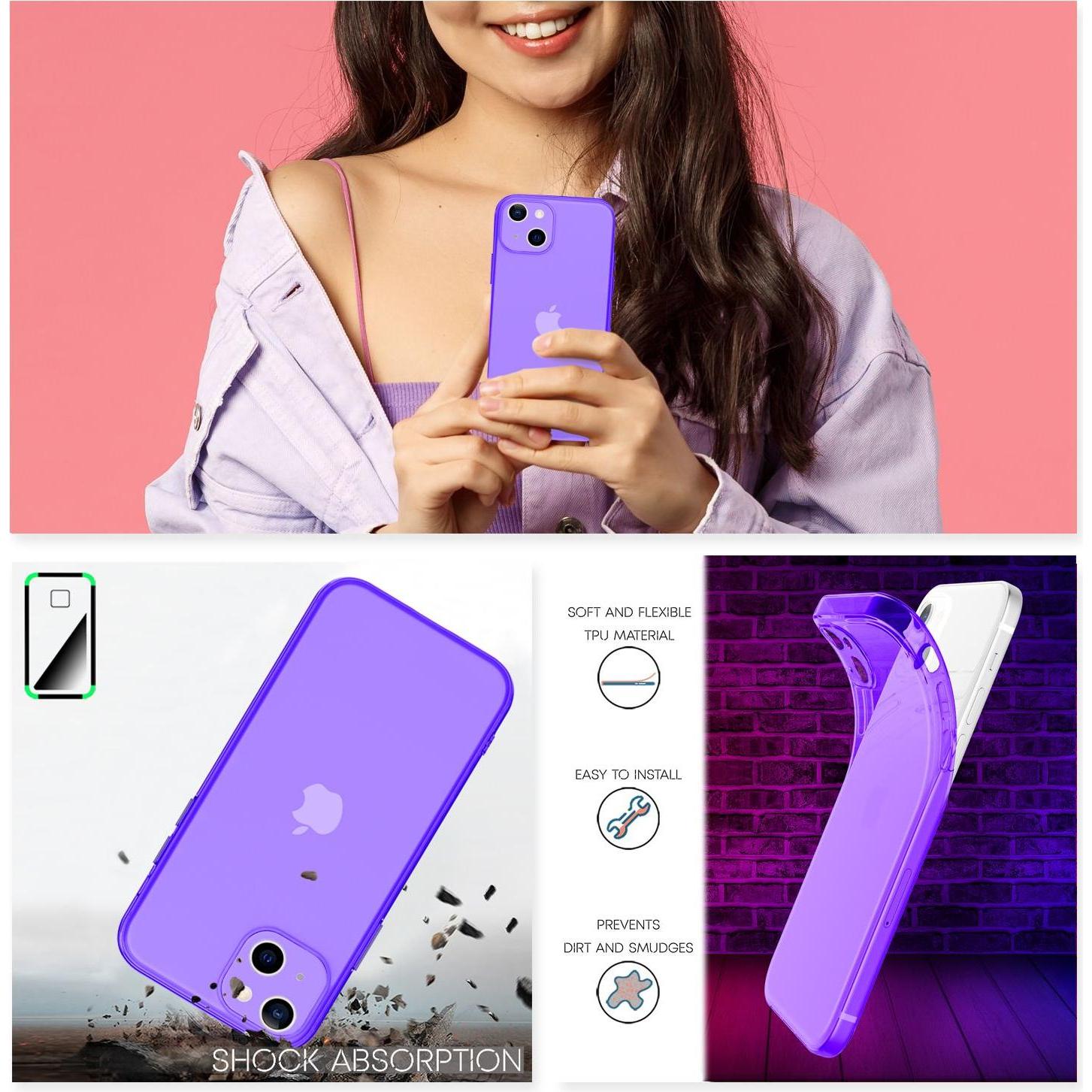 Thumbnail - Nalia Klar Transparente Neon Silikon Hülle (Apple iPhone 13), Smartphone Hülle, Violett