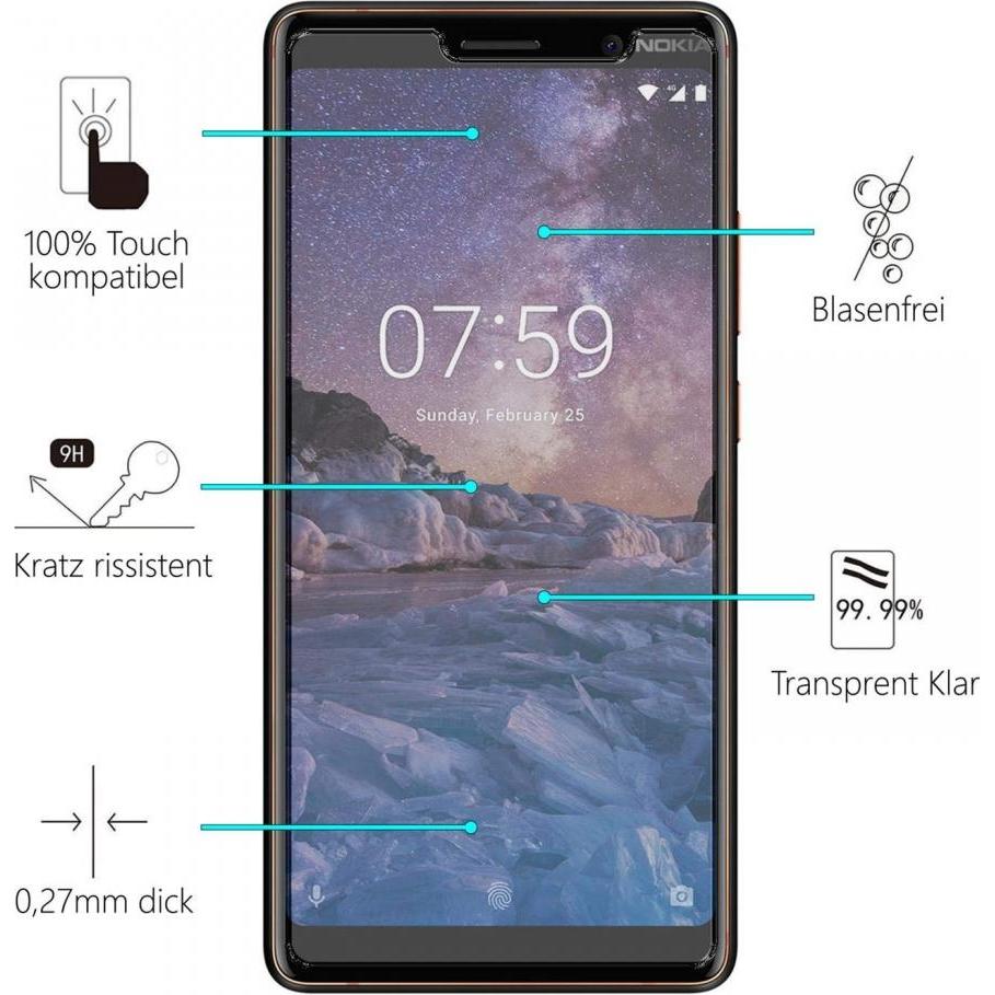 Thumbnail - Screenguard Nokia 7 Plus Panzerglas Schutzfolie Case Friendly Design (Nokia 7 Plus), Smartphone Schutzfolie, Transparent