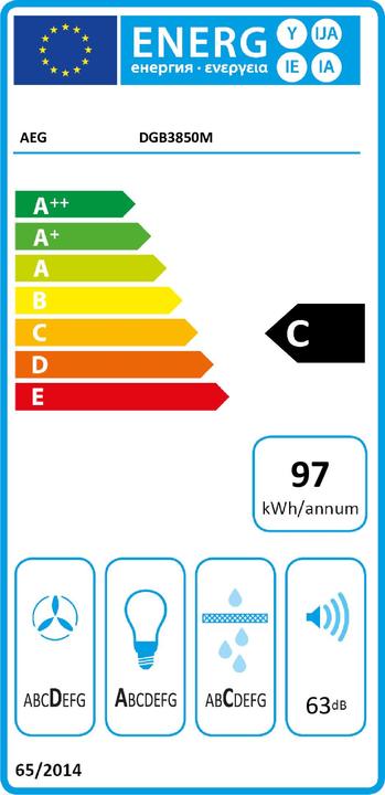 Label énergétique AEG DGB3850M Intégré Acier inoxydable ³/h C (Hotte écran plat)