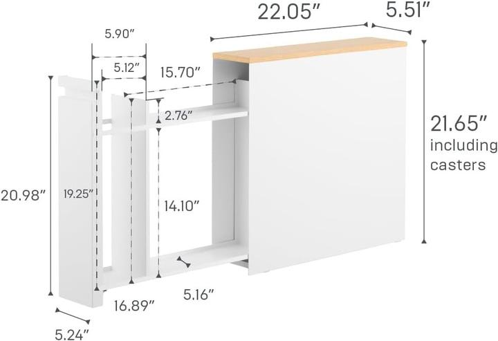 Actual product image Yamazaki Pull-out shelf with wooden shelf TOWER (14 x 56 x 55 cm)